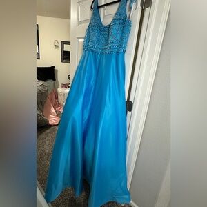 Rachel Allan Curves Beaded Evening Gown | Size 14W | Aqua Blue | NWOT